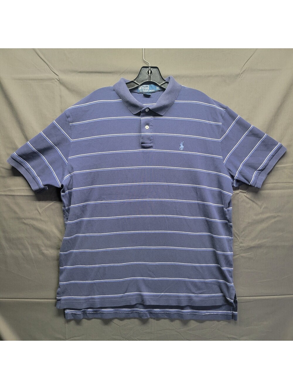 Men's Navy Blue White Striped Polo by Ralph Lauren Light Blue Pony Sz XL
